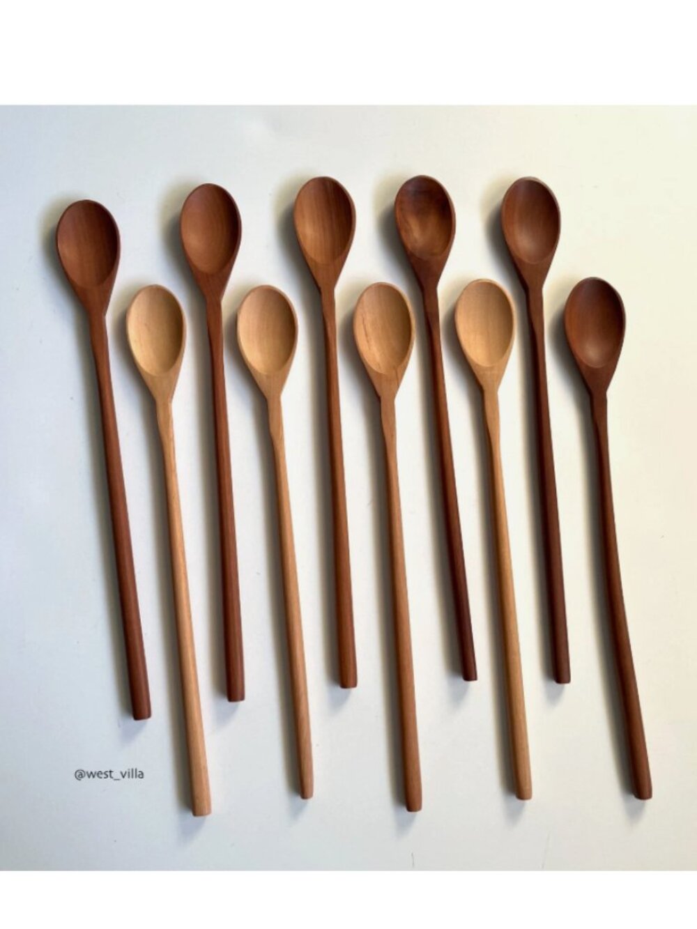 2 Long Handle Wooden Spoon Natural Wood Handmade Cocktail Stirring Tasting